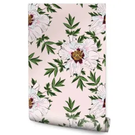 tapeta-w-rolce-kwiaty-piwonii-liscie-natura-ozdoba