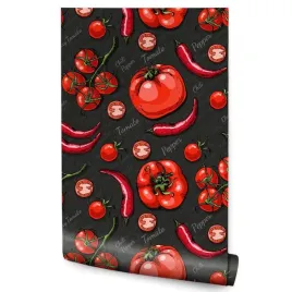 tapeta-do-kuchni-papryczki-chili-pomidory-napisy