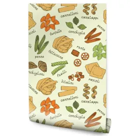 tapeta-do-kuchni-makarony-napisy-jedzenie-ozdoba