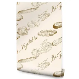 tapeta-do-kuchni-warzywa-napisy-liscie-styl-retro