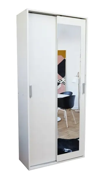 Szafa przesuwna biała 90 cm garderoba z lustrem