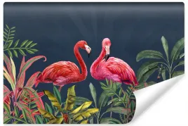 fototapeta-flamingi-liscie-tropikalne-3d-450x300