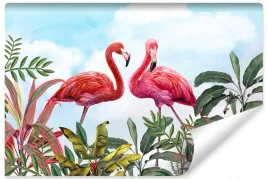 fototapeta-do-salonu-flamingi-liscie-niebo-450x300