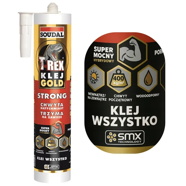 Klej Montażowy Soudal T-Rex Gold Strong 290ml Uniwersalny Biały Super Mocny