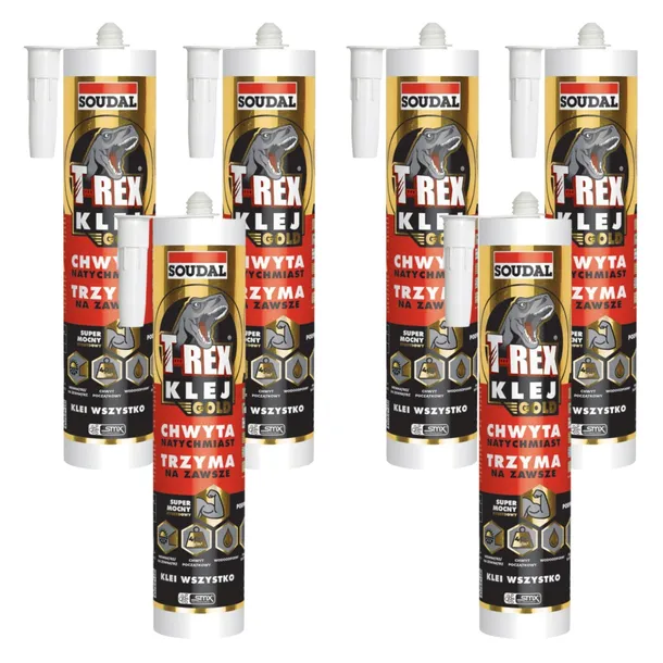 Klej Montażowy T-REX gold strong SOUDAL 290 ml Biały Mocny Uniwersalny x 6