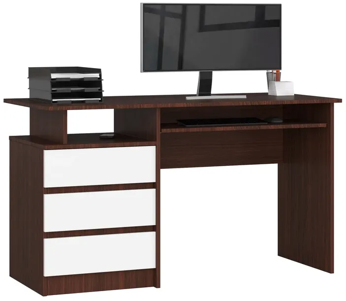 biurko-wolnostojace-komputerowe-clp-135-cm-3-szuflady-2-polki-wenge-biale