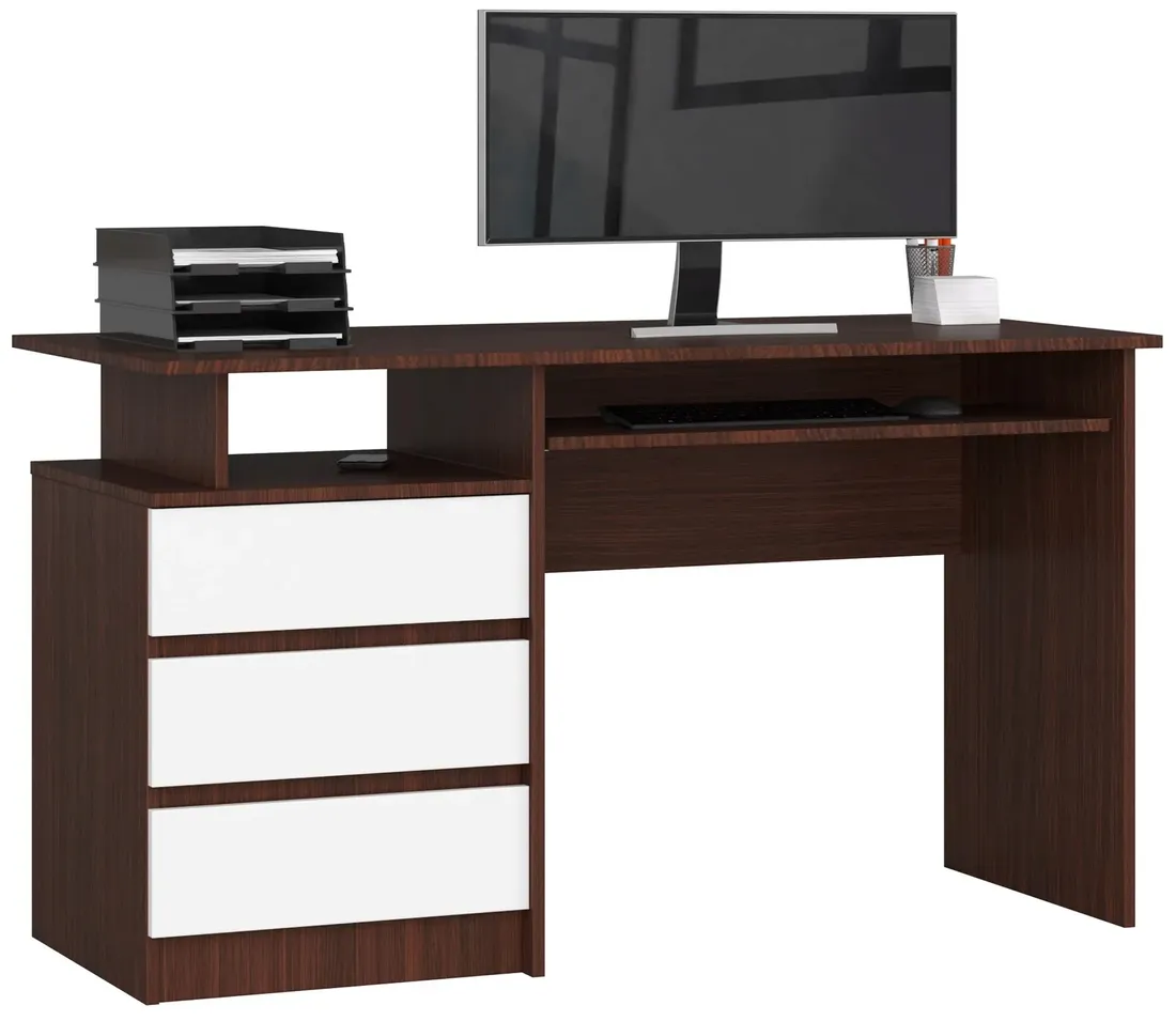 biurko-wolnostojace-komputerowe-clp-135-cm-3-szuflady-2-polki-wenge-biale