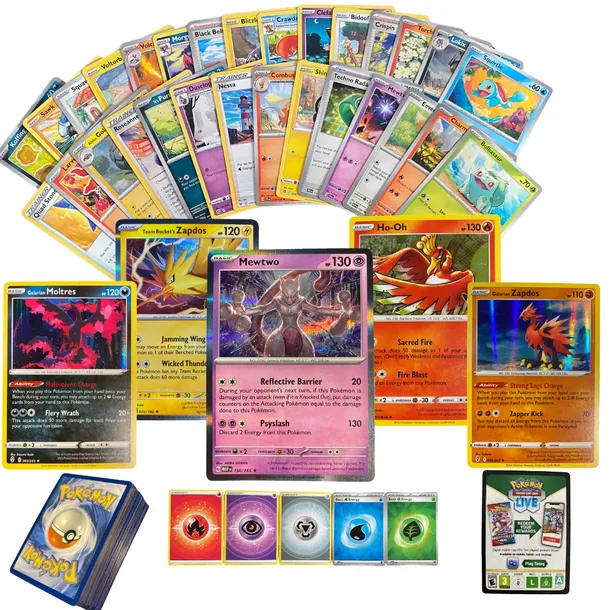 Karty Pokemon TCG 150 SZT - ORYGINALNE + 3 Legendarne Pokemony HOLO