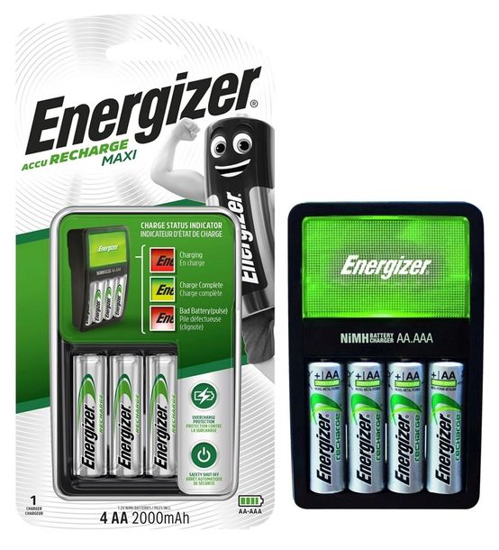 ŁADOWARKA BATERII AA AAA + 4x AKUMULATORKI 2000mAh R6 AA ENERGIZER MAXI
