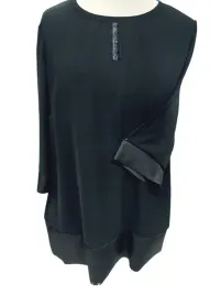bluzka-elegancka-damska-mandsz-biust-110cm-czarna-skorzane-dodatki