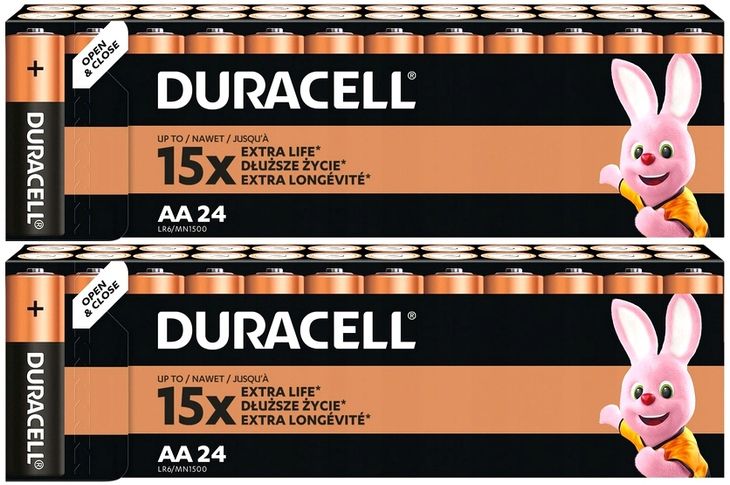 48x BATERIE ALKALICZNE AA R6 ORYGINALNE DURACELL