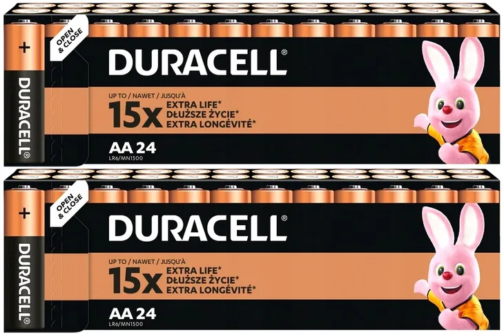 24x BATERIE ALKALICZNE AA R6 ORYGINALNE DURACELL