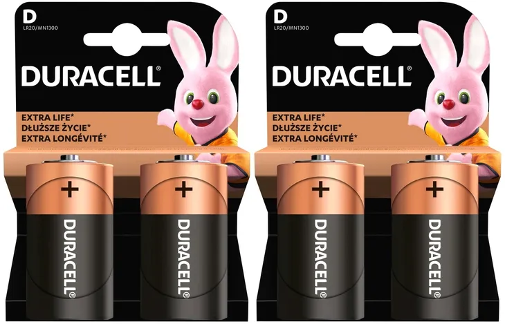 4x MOCNE BATERIE ALKALICZNE D R20 LR20 ORYGINALNE DURACELL