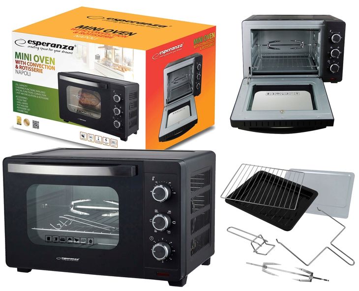 MINI PIEKARNIK ESPERANZA NAPOLI 25L 1600W KONWEKCJA ROŻEN TERMOOOBIEG