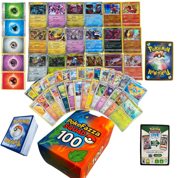 Zestaw 100 ORYGINALNYCH Kart Pokemon + 10 HOLO + 1 Legendarna + GRATISY