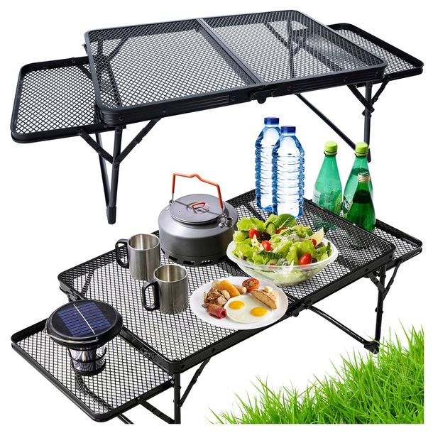 Stolik Turystyczny Biwakowy Aluminiowy Przenośny 60x40cm Składany 2 Półki