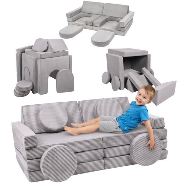 SOFA MODUŁOWA DLA DZIECI PIANKOWA KLOCKI SZARY SZTRUKS POLSKA FIRMA PREMIUM