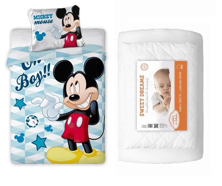 Komplet do łóżeczka 100x135 Kołdra + Pościel Myszka Miki Disney