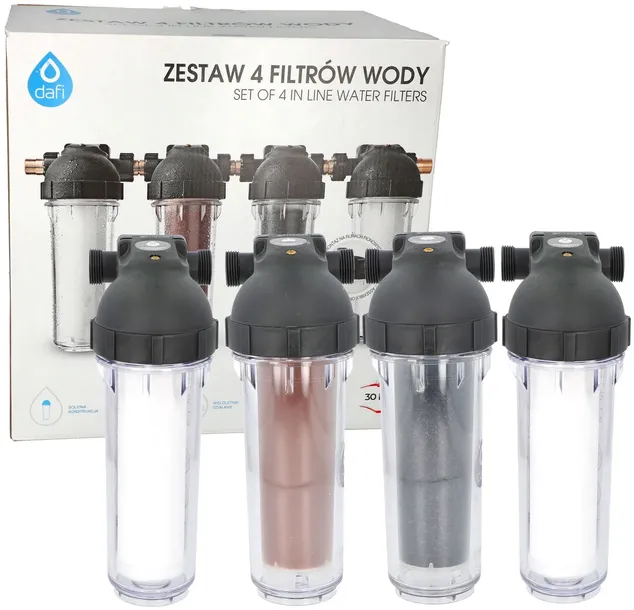 Zestaw filtrów Dafi z obudowami: 2x polipropylenowy jonowymienny węglow