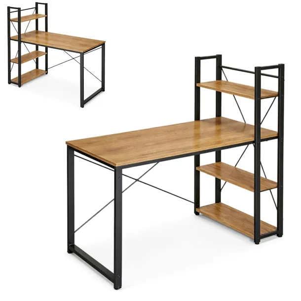 BIURKO LOFT Z REGAŁEM DĄB CZARNA RAMA 120x56 DO DOMU I BIURA PÓŁKI STABILNE