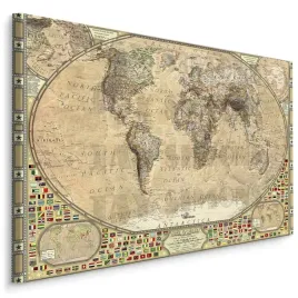 obraz-canvas-stara-mapa-swiata-retro-flagi-40x30