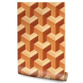 tapeta-scienna-drewniane-ksztalty-efekt-3d-parkiet