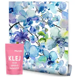 tapeta-do-salonu-sypialni-malowane-kwiaty-orchidea-liscie-natura-rosliny