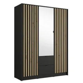 szafa-do-przedpokoju-150-cm-korso-czarna-trzydrzwiowa-lamele-lustro-drazek