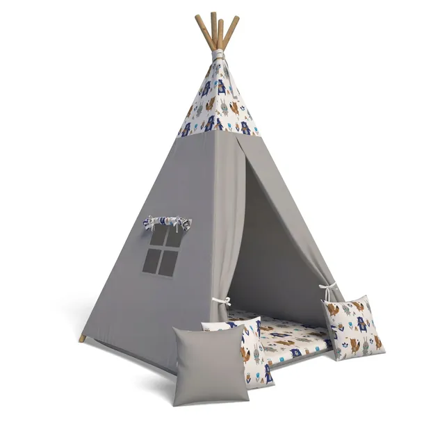 Namiot TiPi Wigwam + 3 szt poduszka + mata -kolor SZARY przyjaciele 6