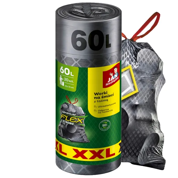 JAN NIEZBĘDNY WORKI NA ŚMIECI 60L MAGNUM FLEX TAŚMA 20SZT ULTRAELASTYCZNE