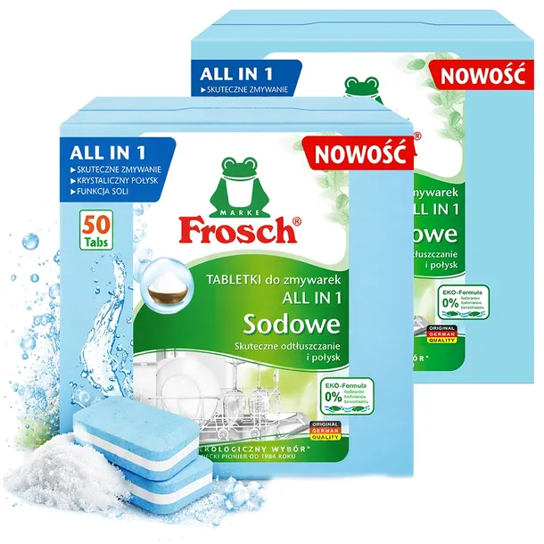 TABLETKI DO ZMYWARKI FROSCH NIEMIECKIE KAPSUŁKI SODOWE 100 SZTUK ALL IN ONE