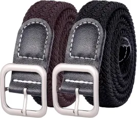 elastyczny-pleciony-pasek-do-spodni-sukienek-unisex-czarny-brazowy-2-sztuki