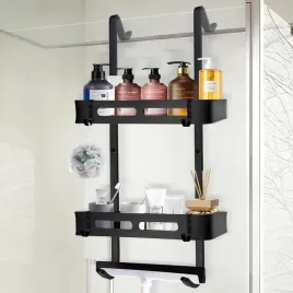 polka-prysznicowa-zawieszana-bez-wiercenia-2-poziomy-przechowywania-czarna