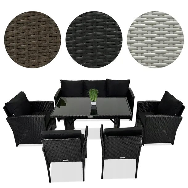 Zestaw meble ogrodowe rattanowe FOTEL x4 + SOFA + STÓŁ na 7 osób CZARNY