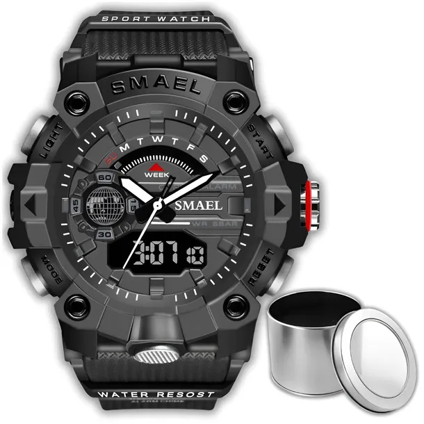 ZEGAREK MĘSKI WOJSKOWY MILITARNY SPORTOWY WODOODPORNY DATA ALARM + PUDEŁKO