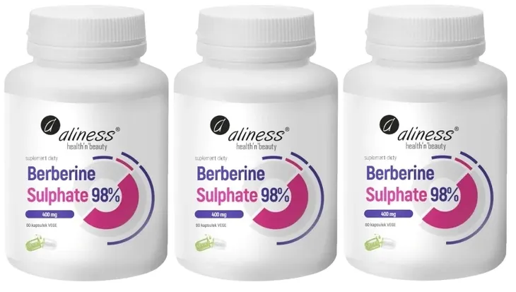 Aliness Berberine Sulphate 98% 400mg 3x60kaps. Odchudzanie Glukoza Apetyt