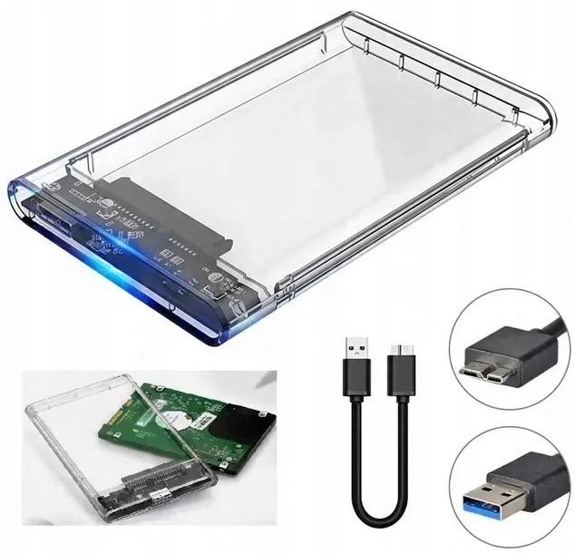 Obudowa na Dysk SSD HDD 2,5 USB 3.0 SATA Przezroczysta Zewnętrzna Dysku