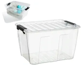 Zdjęcie produktu Pojemnik plastikowy 15 l kosz pudełko na zabawki i koce z pokrywą