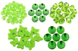 zielone-koraliki-akrylowe-5-wzorow-zestaw-diamenciki-motylki-komplet-90szt