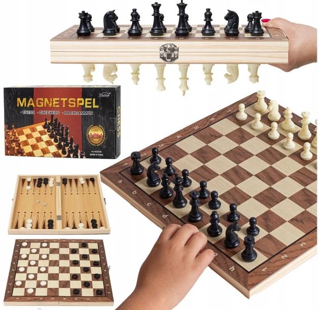 Szachy drewniane magnetyczne 3w1