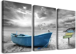 obraz-3-czesciowy-morze-plaza-lodz-pejzaz-mewa-40x90