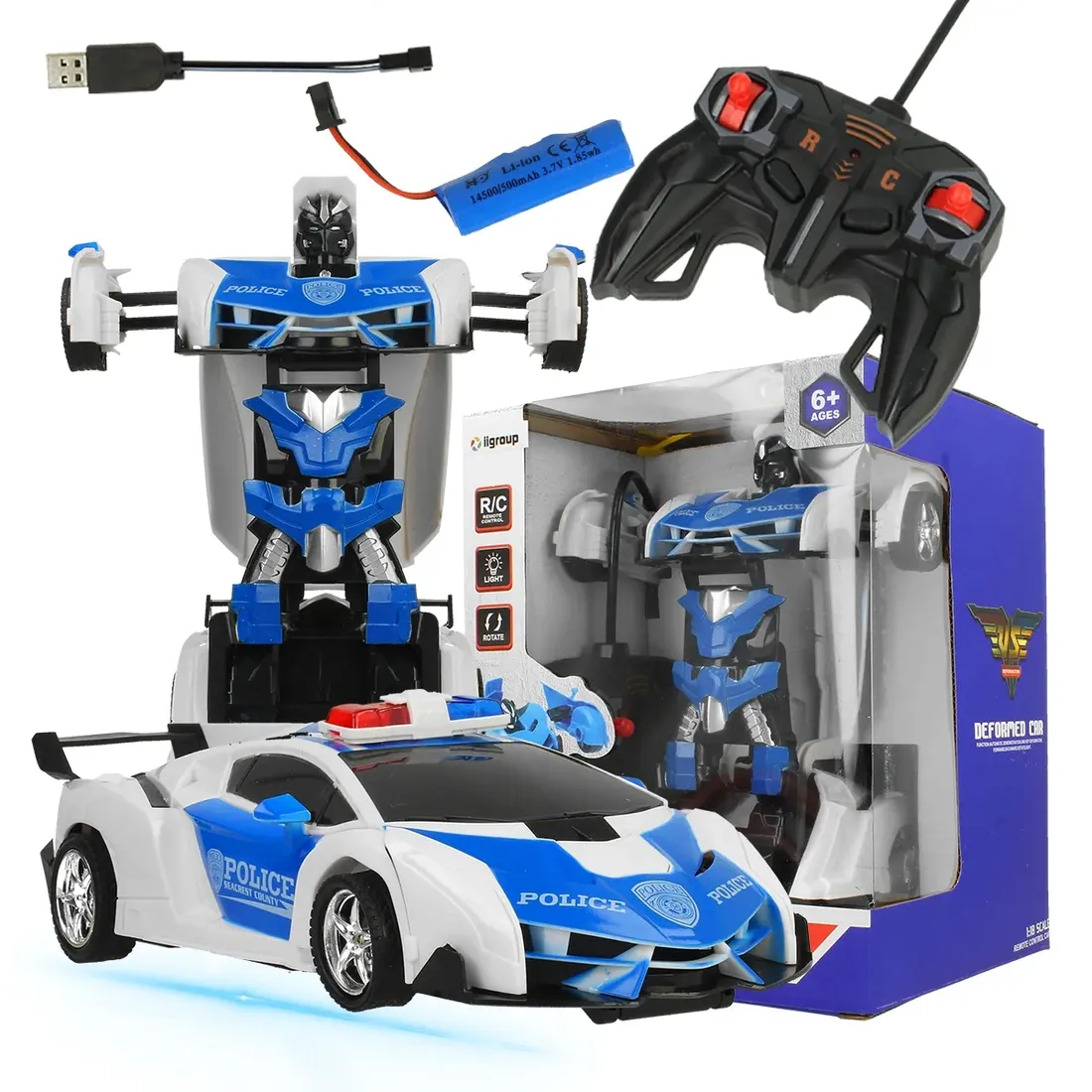 policja-auto-robot-2w1-transformacja-swiatla-pilot