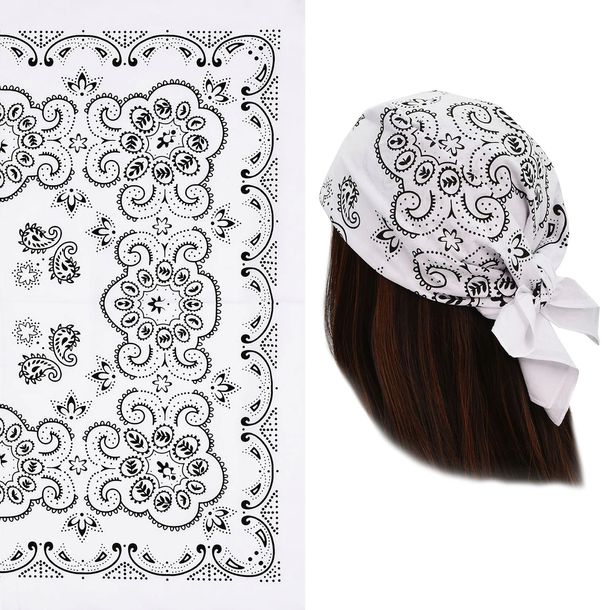 Duża BANDAMKA Bandana Modna Chusta do Włosów Bawełniana XL BIAŁA Paisley