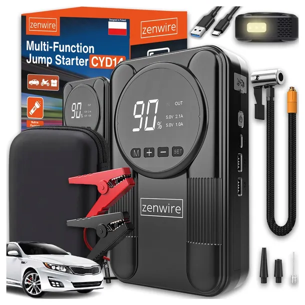 Jump Starter Booster Urządzenie Rozruchowe Akumulatora Kompresor 12000mAh