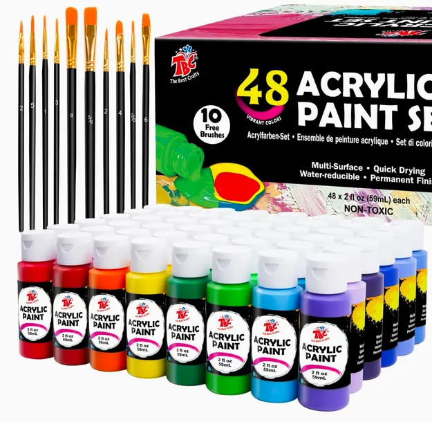 Zestaw farby akrylowych TBC 48 x 60 ml + 10 pędzel  Tylko przedmiot