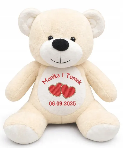 Miś z Haftem Personalizowany Pamiątka Ślubna z Imionami
