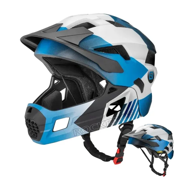 Kask Dziecięcy ROCKBROS Odpinana osłona Szczęki 2w1 Niebieski 002 M 54-57cm