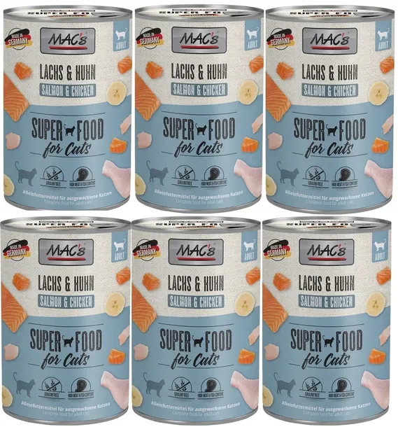 MAC's -BEZ ZBÓŻ-Łosoś Kurczak 70% mięsa 6x400g
