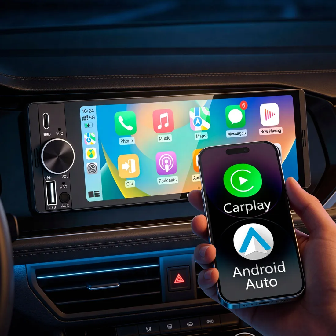 radio-samochodowe-carplay-android-auto-63-usb-1din-stan-nowy