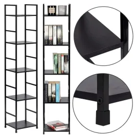 regal-na-ksiazki-drewniany-5-polek-nowoczesny-metalowa-rama-loft-czarny